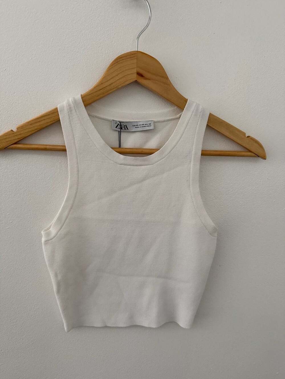 Zara White Ribbed Knit Crop Tank Top Size XS